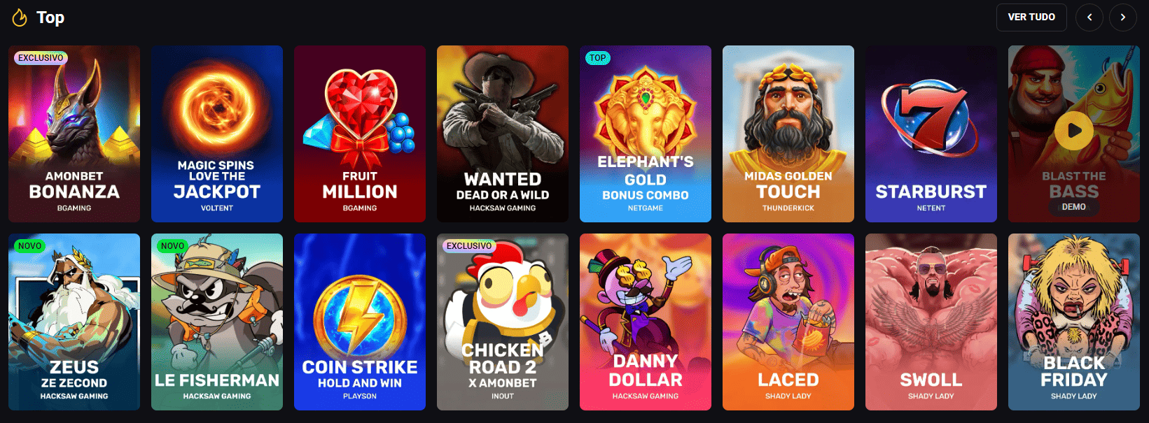 Amplo catálogo de jogos da Bet Amon